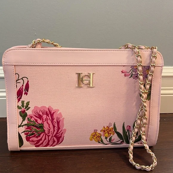 Carolina Herrera floral print large canvas cosmetics bag to shoulder bag